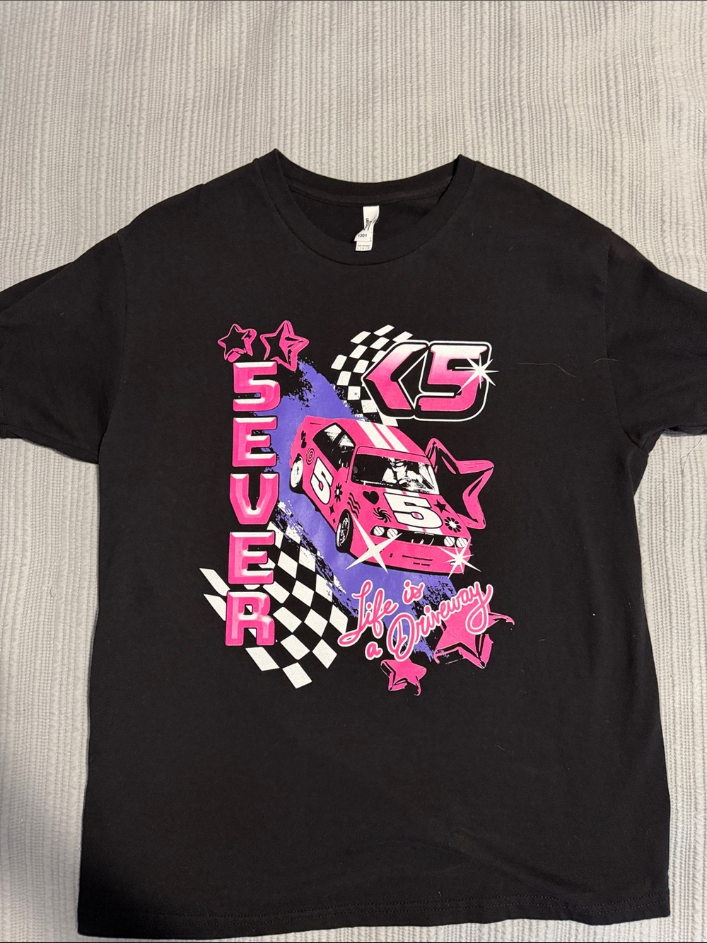 American Apparel Black Tee with Pink Racing Car Graphic